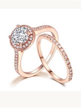 18K Rose Gold plated CZ Women’s Wedding Engagement Ring Set - Size 6